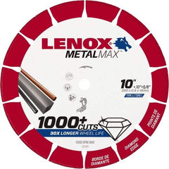 Lenox - 10" 25/30 Grit Diamond Cutoff Wheel - 0.114" Thick, 5/8" Arbor, 4,300 Max RPM, Use with Stationary Tools - USA Tool & Supply