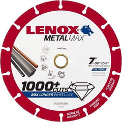 Lenox - 7" 40/50 Grit Diamond Cutoff Wheel - 0.06" Thick, 7/8" Arbor, 8,400 Max RPM, Use with Angle Grinders - USA Tool & Supply