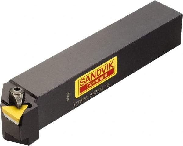 Sandvik Coromant - CTFPR/L, Left Hand Cut, -1° Lead Angle, 16mm Shank Height x 16mm Shank Width, Positive Rake Indexable Turning Toolholder - 100mm OAL, TPUN 11 03 04, TPU 221 Insert Compatibility, Series T-Max S - USA Tool & Supply