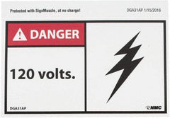 NMC - Accident Prevention Label, Header: DANGER - Legend: Danger - 120 Volts, English, Red, Black & White, 5" Long x 3" High, Sign Muscle Finish - USA Tool & Supply