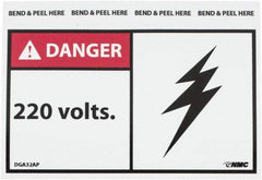 NMC - Accident Prevention Label, Header: DANGER - Legend: Danger - 20 Volts, English, Red, Black & White, 5" Long x 3" High, Sign Muscle Finish - USA Tool & Supply