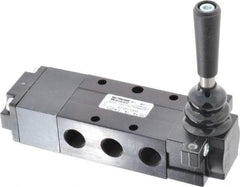Parker - 0.83 CV Rate, 1/4" NPT Inlet Direct Air 4 Mechanical Spool Valve - 4 Way, 3 Position CC, 150 Max psi, Lever Spring Return - USA Tool & Supply