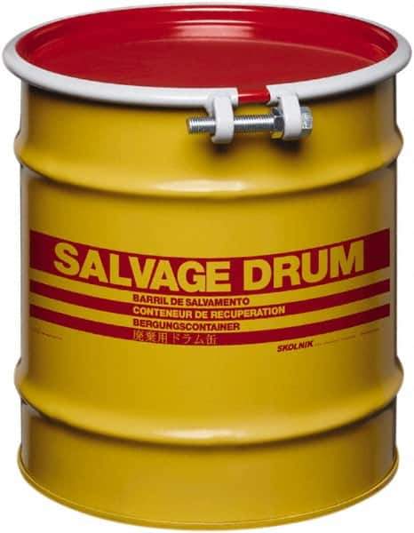 Made in USA - 10 Gallon Cylindrical Carbon Steel Open Head Drum - 17" High x 14" Diam - USA Tool & Supply