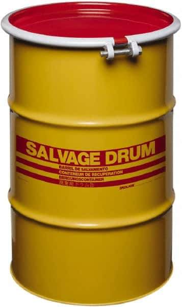 Made in USA - 30 Gallon Cylindrical Carbon Steel Open Head Drum - 27-1/2" High x 18-1/4" Diam - USA Tool & Supply