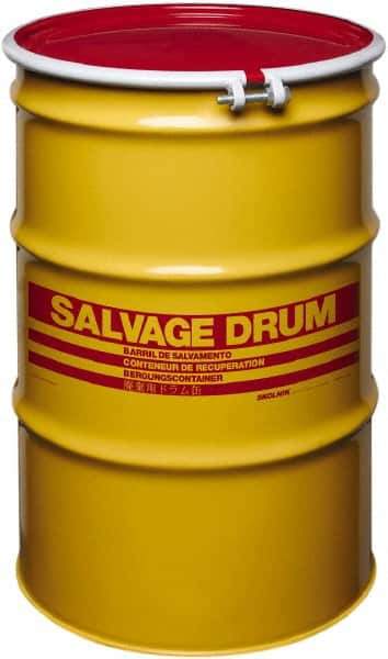 Made in USA - 55 Gallon Cylindrical Carbon Steel Open Head Drum - 33" High x 22-1/2" Diam - USA Tool & Supply
