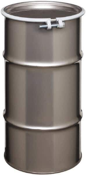 Made in USA - 16 Gallon Cylindrical Stainless Steel Open Head Drum - 27" High x 14" Diam - USA Tool & Supply