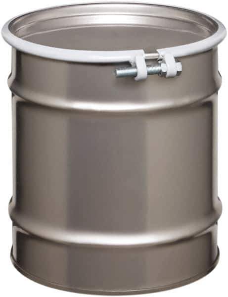 Made in USA - 20 Gallon Cylindrical Stainless Steel Open Head Drum - 19-1/4" High x 18-1/4" Diam - USA Tool & Supply