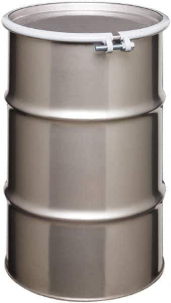 Made in USA - 30 Gallon Cylindrical Stainless Steel Open Head Drum - 27-1/2" High x 18-1/4" Diam - USA Tool & Supply