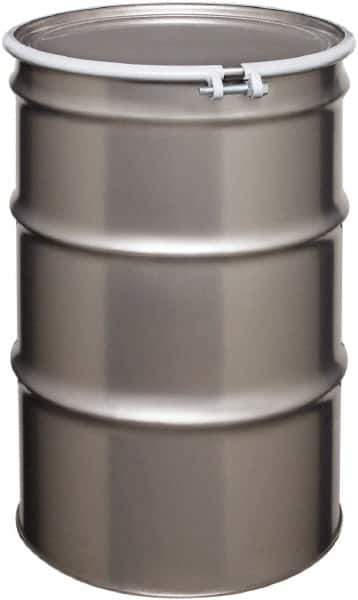 Made in USA - 55 Gallon Cylindrical Stainless Steel Open Head Drum - 33" High x 22-1/2" Diam - USA Tool & Supply