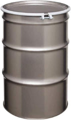 Made in USA - 55 Gallon Cylindrical Stainless Steel Open Head Drum - 33" High x 22-1/2" Diam - USA Tool & Supply