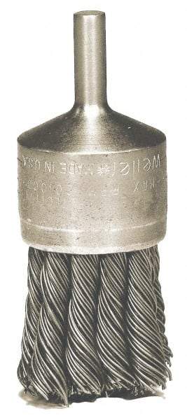 Weiler - 1-1/8" Brush Diam, Knotted, End Brush - 1/4" Diam Shank, 20,000 Max RPM - USA Tool & Supply