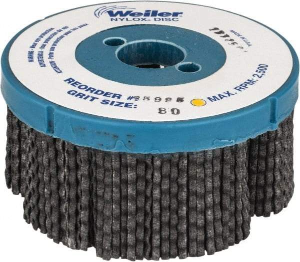 Weiler - 4" 80 Grit Silicon Carbide Disc Brush - Medium Grade, Plain Hole Connector, 1-1/2" Trim Length, 7/8" Arbor Hole - USA Tool & Supply