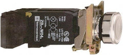 Schneider Electric - 22mm Mount Hole, Flush, Pushbutton Switch with Contact Block - Round, Green Pushbutton, Illuminated, Momentary (MO) - USA Tool & Supply
