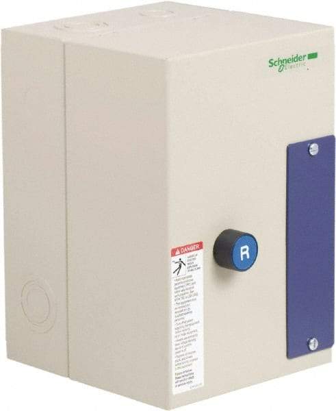 Schneider Electric - 3 Pole, 18 Amp, 240 Coil VAC, 50/60 Hz, Nonreversible Enclosed IEC Motor Starter - 1 Phase Hp: 1 at 115 Volt, 3 at 230 V Volt, 3 Phase Hp: 10 at 460 Volt, 15 at 575 Volt, 5 at 200 Volt, 5 at 230 Volt - USA Tool & Supply