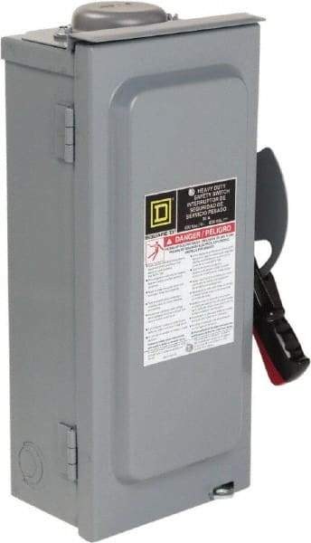 Square D - 30 Amp, 600 VAC/VDC, 3 Pole Nonfused Safety Switch - NEMA 3R, 10 hp at 600 VAC, 15 at 600 VDC (Single Phase), 30 hp at 600 VAC, 15 hp at 600 VDC (Triple Phase) - USA Tool & Supply