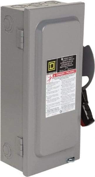 Square D - 30 Amp, 600 VAC/VDC, 3 Pole Nonfused Safety Switch - NEMA 1, 10 hp at 600 VAC, 15 at 600 VDC (Single Phase), 30 hp at 600 VAC, 15 hp at 600 VDC (Triple Phase) - USA Tool & Supply