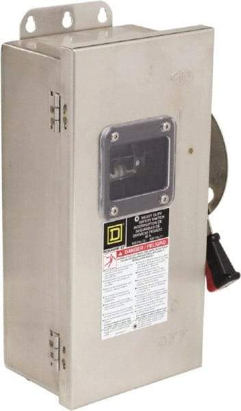 Square D - 30 Amp, 600 VAC/VDC, 3 Pole Nonfused Safety Switch - NEMA 12, 3, 3R, 4 & 4X, 10 hp at 600 VAC, 15 at 600 VDC (Single Phase), 30 hp at 600 VAC, 15 hp at 600 VDC (Triple Phase) - USA Tool & Supply