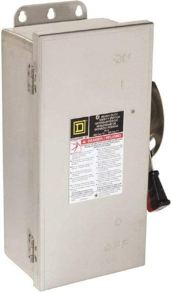Square D - 30 Amp, 600 VAC/VDC, 3 Pole Nonfused Safety Switch - NEMA 12, 3, 3R, 4 & 4X, 10 hp at 600 VAC, 15 at 600 VDC (Single Phase), 30 hp at 600 VAC, 15 hp at 600 VDC (Triple Phase), 3PST Contact Form - USA Tool & Supply