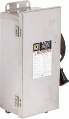 Square D - 30 Amp, 600 VAC/VDC, 3 Pole Fused Safety Switch - NEMA 12, 3, 3R, 4 & 4X, 7.5 hp at 480 VAC, 5 hp at 250 VDC (Single Phase), 20 hp at 600 VAC, 10 hp at 600 VDC (Triple Phase), 3PST Contact Form - USA Tool & Supply