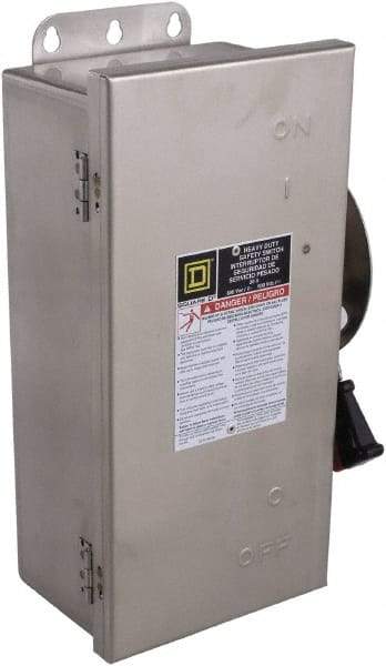 Square D - 30 Amp, 600 VAC/VDC, 3 Pole Fused Safety Switch - NEMA 12, 3, 3R, 4 & 4X, 7.5 hp at 480 VAC, 5 hp at 250 VDC (Single Phase), 20 hp at 600 VAC, 10 hp at 600 VDC (Triple Phase), 3PST Contact Form - USA Tool & Supply
