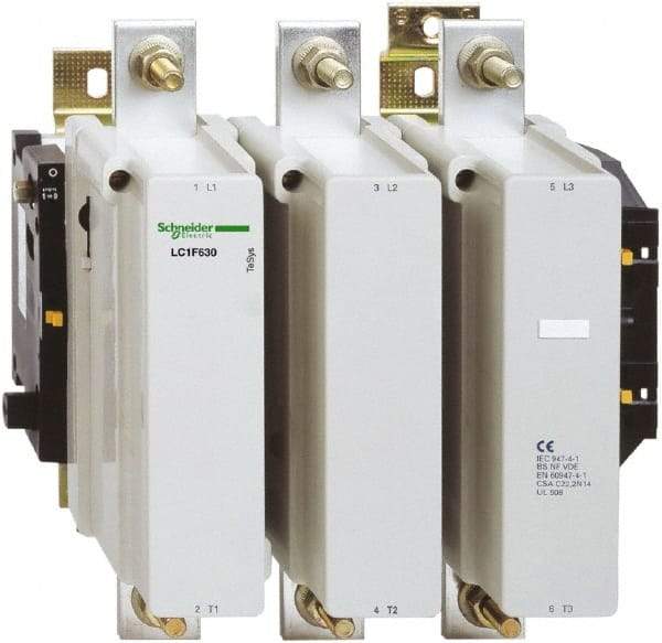 Schneider Electric - 3 Pole, 110 Coil VAC, 630 Amp at 440 VAC, Nonreversible IEC Contactor - Bureau Veritas, CCC, CSA, DNV, EN/IEC 60947-1, EN/IEC 60947-4-1, GL, JEM 1038, LROS, RINA, RMRoS, RoHS Compliant, UL Listed - USA Tool & Supply