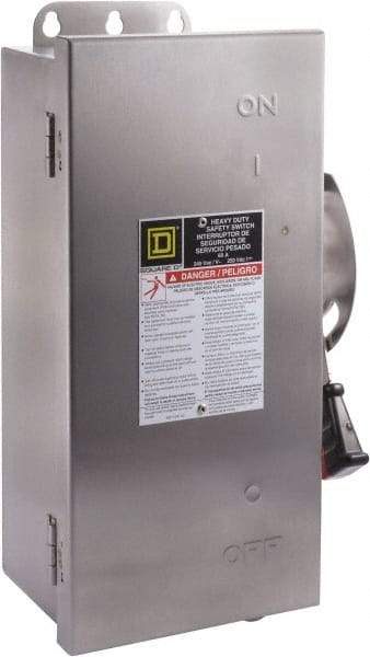 Square D - 60 Amp, 600 VAC, 600 VDC, 3 Pole Nonfused Safety Switch - NEMA 12, 3, 3R, 4 & 4X, 30 hp at 600 VAC (Single Phase), 60 hp at 600 VAC, 30 hp at 600 VDC (Triple Phase) - USA Tool & Supply