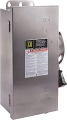 Square D - 60 Amp, 240 VAC, 250 VDC, 2 Pole Fused Safety Switch - NEMA 12, 3, 3R, 4 & 4X, 10 hp at 240 VAC, 10 hp at 250 VDC (Single Phase), 15 hp at 240 VAC, 10 hp at 250 VDC (Triple Phase), DPST Contact Form - USA Tool & Supply