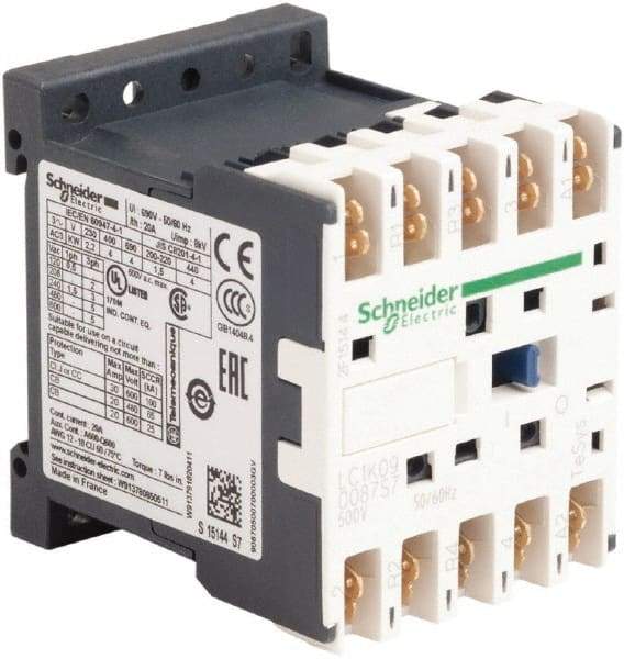 Schneider Electric - 4 Pole, 500 Coil VAC at 50/60 Hz, 16 Amp at 690 VAC and 20 Amp at 440 VAC, Nonreversible IEC Contactor - BS 5424, CSA, IEC 60947, NF C 63-110, RoHS Compliant, UL Listed, VDE 0660 - USA Tool & Supply