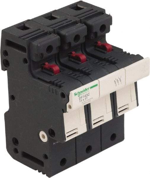 Schneider Electric - 3 Pole, 600 Volt, 50 Amp, DIN Rail Mount Fuse Holder - Compatible with 51mm Long x 70mm Wide and 14mm Diameter Fuse - USA Tool & Supply