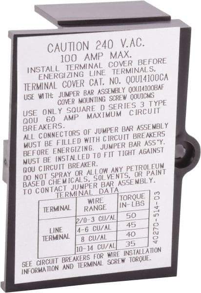 Square D - Circuit Breaker Jumper Bar Cover - Use with QOU Circuit Breaker - USA Tool & Supply