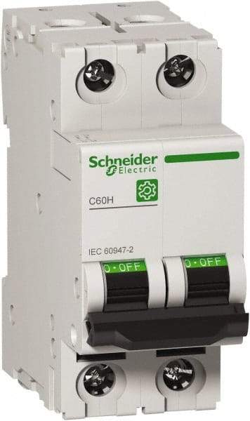 Schneider Electric - 10 Amp, 440 VAC, 2 Pole, DIN Rail Mounted Miniature Circuit Breaker - Magnetic Trip, Multiple Breaking Capacity Ratings, 18-4 AWG, 76mm Deep x 81mm High x 36mm Wide - USA Tool & Supply