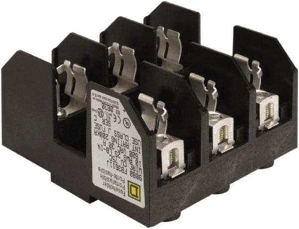 Square D - 3 Pole, 600 Volt, 30 Amp, DIN Rail Mount Fuse Holder - Compatible with J Class Fuse - USA Tool & Supply