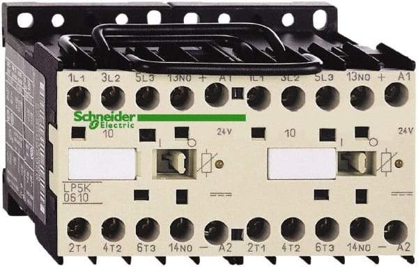 Schneider Electric - 3 Pole, 24 Coil VDC, 12 Amp at 440 VAC, 16 Amp at 690 VAC and 20 Amp at 440 VAC, Reversible IEC Contactor - BS 5424, CSA, IEC 60947, NF C 63-110, RoHS Compliant, UL Listed, VDE 0660 - USA Tool & Supply