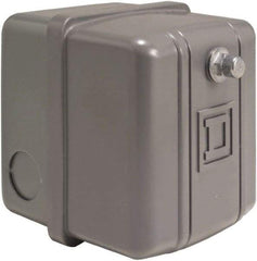 Square D - 1 NEMA Rated, DPST, 60 to 80 psi, Electromechanical, Snap Action Pressure and Level Switch - Adjustable Pressure, 460/575 VAC, 1/4 Inch Connector, Screw Terminal, For Use with Air Compressors, Power Circuits, Water Pumps - USA Tool & Supply