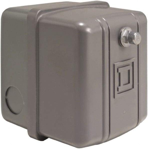 Square D - 1 NEMA Rated, DPST, 40 to 60 psi, Electromechanical, Snap Action Pressure and Level Switch - Adjustable Pressure, 230 VAC, 1/4 Inch Connector, Screw Terminal, For Use with Air Compressors, Power Circuits, Water Pumps - USA Tool & Supply