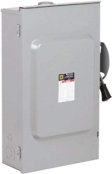 Square D - 200 Amp, 240 VAC, 2 Pole Fused Safety Switch - NEMA 3R, 15 hp at 240 VAC (Single Phase), 60 hp at 240 VAC (Triple Phase), DPST Contact Form - USA Tool & Supply