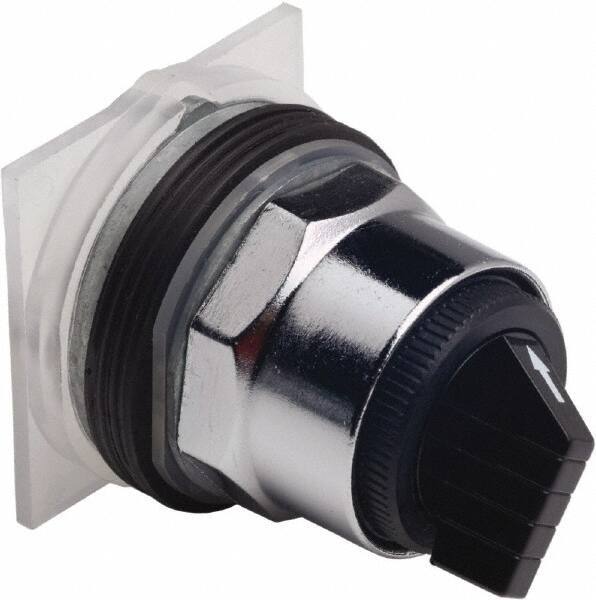 Schneider Electric - 30mm Mount Hole, 2 Position, Knob and Pushbutton Operated, Selector Switch Only - Black, Momentary (MO), without Contact Blocks, Weatherproof and Dust and Oil Resistant - USA Tool & Supply