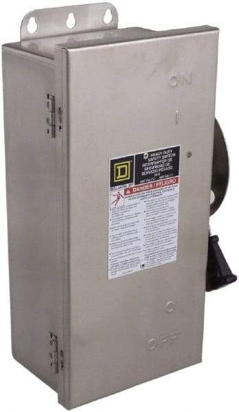 Square D - 100 Amp, 600 VAC/VDC, 3 Pole Nonfused Safety Switch - NEMA 12, 3, 3R, 4 & 4X, 40 hp at 600 VAC, 50 hp at 600 VDC (Single Phase), 100 hp at 600 VAC, 50 hp at 600 VDC (Triple Phase), ST Contact Form - USA Tool & Supply