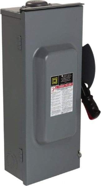 Square D - 100 Amp, 600 VAC/VDC, 3 Pole Nonfused Safety Switch - NEMA 3R, 40 hp at 600 VAC, 50 hp at 600 VDC (Single Phase), 100 hp at 600 VAC, 50 hp at 600 VDC (Triple Phase), 3PST Contact Form - USA Tool & Supply