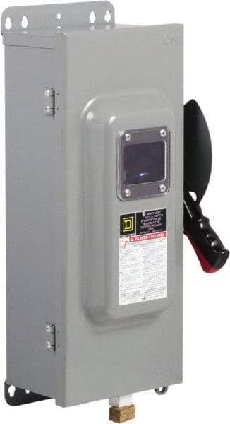 Square D - 100 Amp, 600 VAC/VDC, 3 Pole Fused Safety Switch - NEMA 12 & 3R, 30 hp at 480 VAC (Single Phase), 75 hp at 600 VAC, 50 hp at 600 VDC (Triple Phase) - USA Tool & Supply