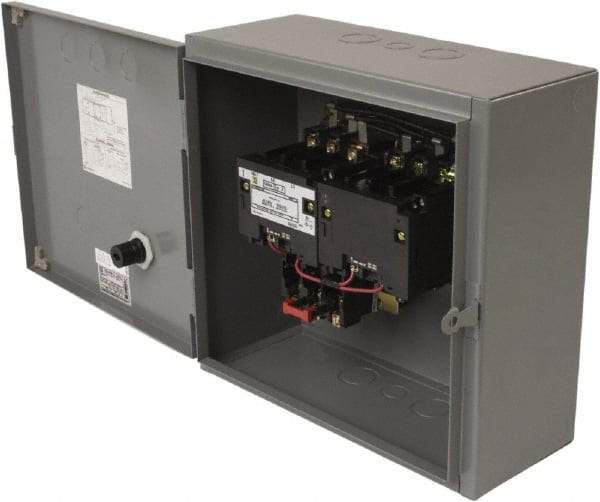 Square D - 110 Coil VAC at 50 Hz, 120 Coil VAC at 60 Hz, 45 Amp, NEMA Size 2, Reversible Enclosed Enclosure NEMA Motor Starter - 3 Phase hp: 10 at 200 VAC, 15 at 230 VAC, 25 at 460 VAC, 25 at 575 VAC, 1 Enclosure Rating - USA Tool & Supply