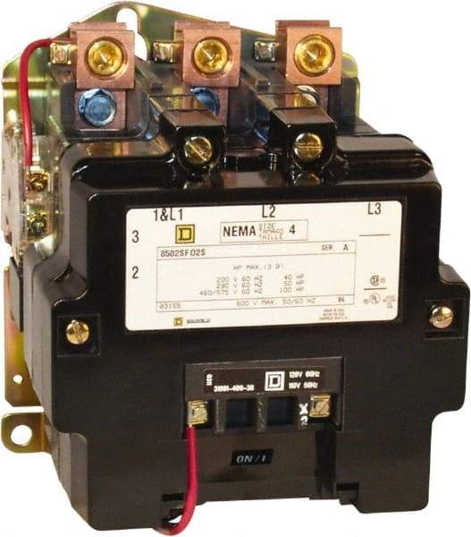 Square D - 2 Pole, 440 Coil VAC at 50 Hz and 480 Coil VAC at 60 Hz, 135 Amp NEMA Contactor - Open Enclosure, 50 Hz at 440 VAC and 60 Hz at 480 VAC - USA Tool & Supply