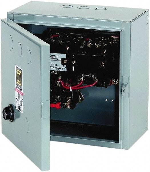 Square D - 208 Coil VAC at 60 Hz, 27 Amp, NEMA Size 1, Reversible Enclosed Enclosure NEMA Motor Starter - 3 Phase hp: 10 at 460 VAC, 10 at 575 VAC, 7-1/2 at 200 VAC, 7-1/2 at 230 VAC, 1 Enclosure Rating - USA Tool & Supply