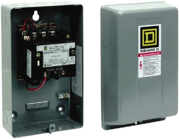 Square D - 3 Pole, 550 Coil VAC at 50 Hz and 600 Coil VAC at 60 Hz, 9 Amp NEMA Contactor - NEMA 1 Enclosure, 50 Hz at 550 Hz VAC and 60 Hz at 600 VAC - USA Tool & Supply