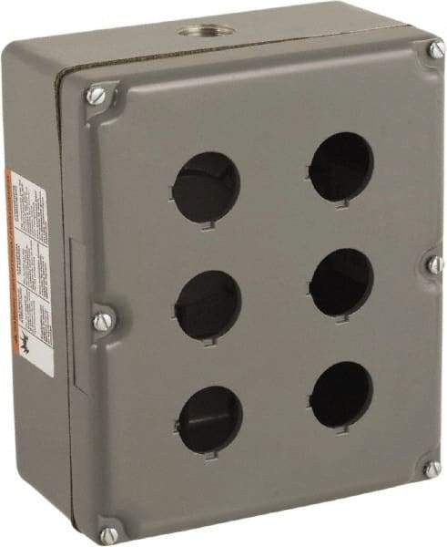 Schneider Electric - 6 Hole, 30mm Hole Diameter, Zinc Alloy Pushbutton Switch Enclosure - 3, 4, 13 NEMA Rated - USA Tool & Supply