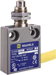 Square D - SPDT, NC/NO, 240 VAC, Prewired Terminal, Plunger Actuator, General Purpose Limit Switch - 1, 2, 4, 6, 6P NEMA Rating, IP67 IPR Rating, Panel Mount, 80 Ounce Operating Force - USA Tool & Supply