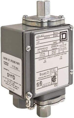 Square D - 4, 13 and 4X NEMA Rated, DPDT, 5,000 psi, Electromechanical Pressure and Level Switch - Adjustable Pressure, 120 VAC at 6 Amp, 125 VDC at 0.22 Amp, 240 VAC at 3 Amp, 250 VDC at 0.11 Amp, 1/4 Inch Connector, Screw Terminal, For Use with 9012G - USA Tool & Supply