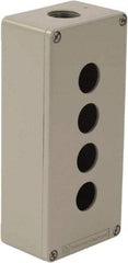 Schneider Electric - 4 Hole, 1.18 Inch Hole Diameter, Zinc Alloy Pushbutton Switch Enclosure - 6.9 Inch High x 3.15 Inch Wide x 2.03 Inch Deep, 4, 13 NEMA Rated - USA Tool & Supply