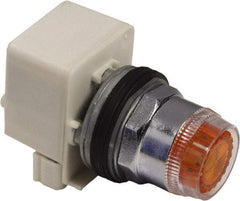 Schneider Electric - 1.18 Inch Mount Hole, Extended Straight, Pushbutton Switch Only - Round, Amber Pushbutton, Illuminated, Momentary (MO), Weatherproof, Dust and Oil Resistant - USA Tool & Supply