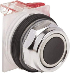 Schneider Electric - 30mm Mount Hole, Extended Straight, Pushbutton Switch with Contact Block - Black Pushbutton, Momentary (MO) - USA Tool & Supply